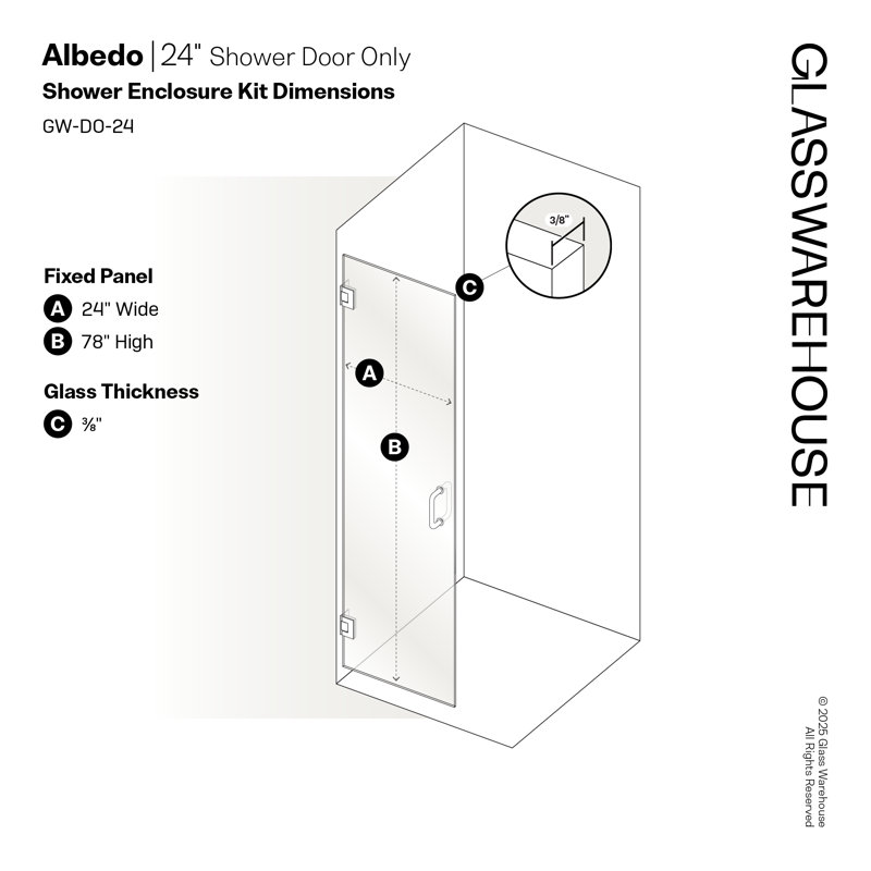 Albedo 24 in. x 78 in. Fully Frameless Hinge Shower Door, Oil Rubbed Bronze