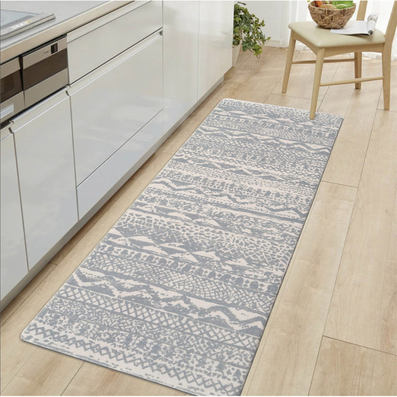 Boho Geometric Synthetic Water Resistant Anti-Fatigue Non-Skid Kitchen Mat, Rectangle 1'6" x 3'11''