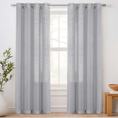 Rideaux semi-transparents en lin - Panneaux de rideaux en lin argentés à œillets pour salon / chambre à coucher, 2 panneaux de confidentialité