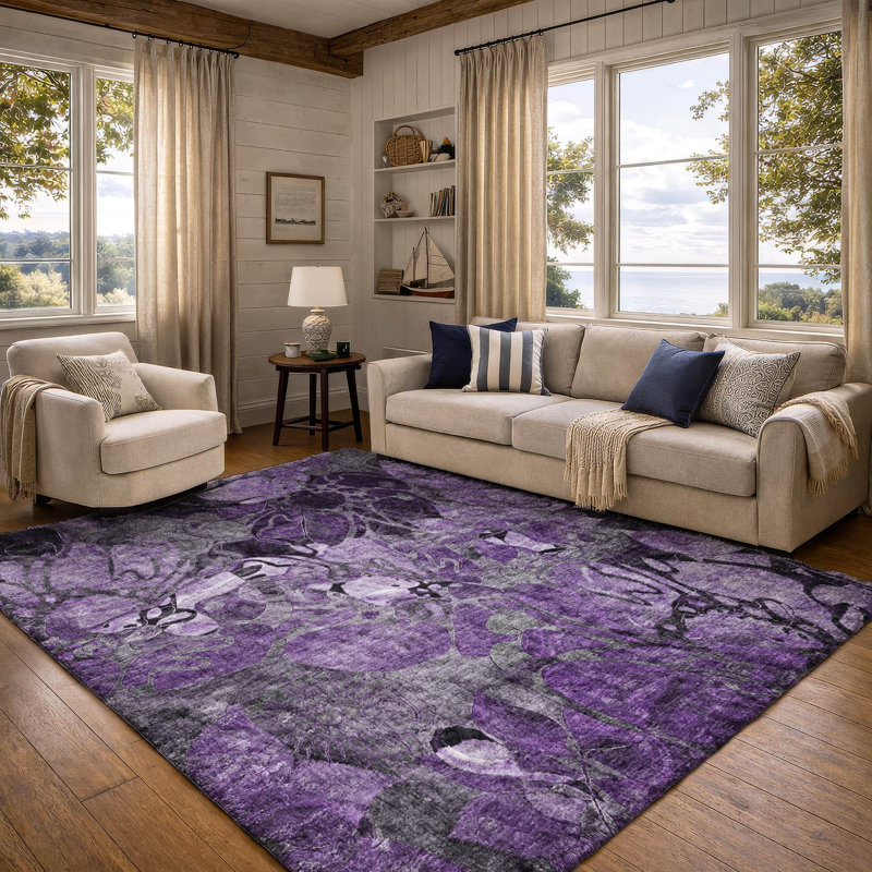 Tapis à poil long de qualité supérieure lavable à la machine ADS558, Purple, 8' x 10'
