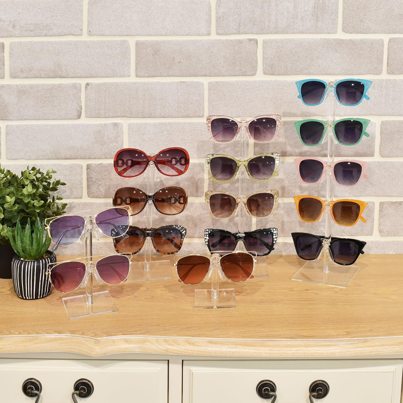 Présentoir à lunettes en acrylique de qualité supérieure 5 pièces, présentoir à lunettes, organisateur de lunettes de soleil, porte-lunettes, étagère à lunettes de soleil, avec 5 hauteurs différentes, mettant en vedette jusqu'à 15 paires