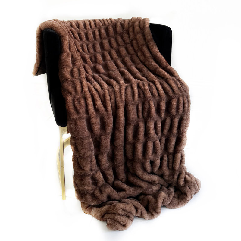 Couverture en fausse fourrure pelucheuse, L 80 po x L 90 po, Brun