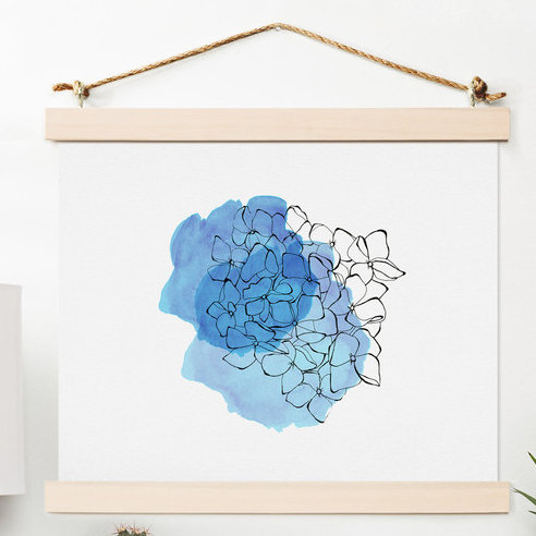 Hortensia bleu, reproduction d’art, H 16 po x l 20 po x P 0,13 po