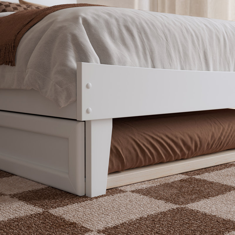 Phoenix Wood Platform Bed with Trundle, White, Twin XL