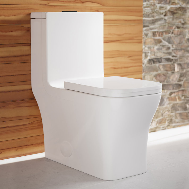 Toilette carrée une pièce à double chasse Concorde, quincaillerie noire 1,1 / 1,6 gpc, Haut, Blanc/noir lustré