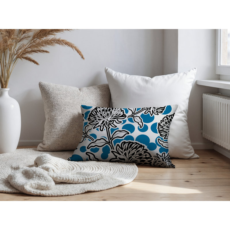 Oreiller rectangulaire réversible intérieur / extérieur Jae, Rectangle H 14 po x l 20 po, Turquoise