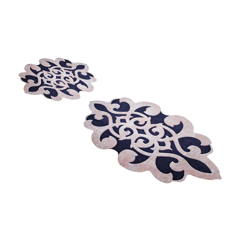 Luxurious Bathmat Set (2 Pieces), Pink & Navy Blue | 100% Polyester, 1.6 lbs/yd², 0.4 in Pile Height | Non-Slip, Antibacterial, Machine Washable | Large Bathmat: 19.7 x 23.6 in, Medium Bathmat: 23.6 x 39.4 in | Perfect for Stylish Bathrooms