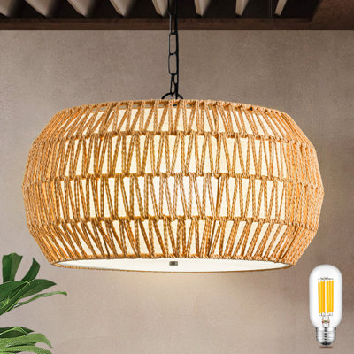 Avag 19.7" Boho Rattan 5 Lights Chandelier(Bulbs Included)