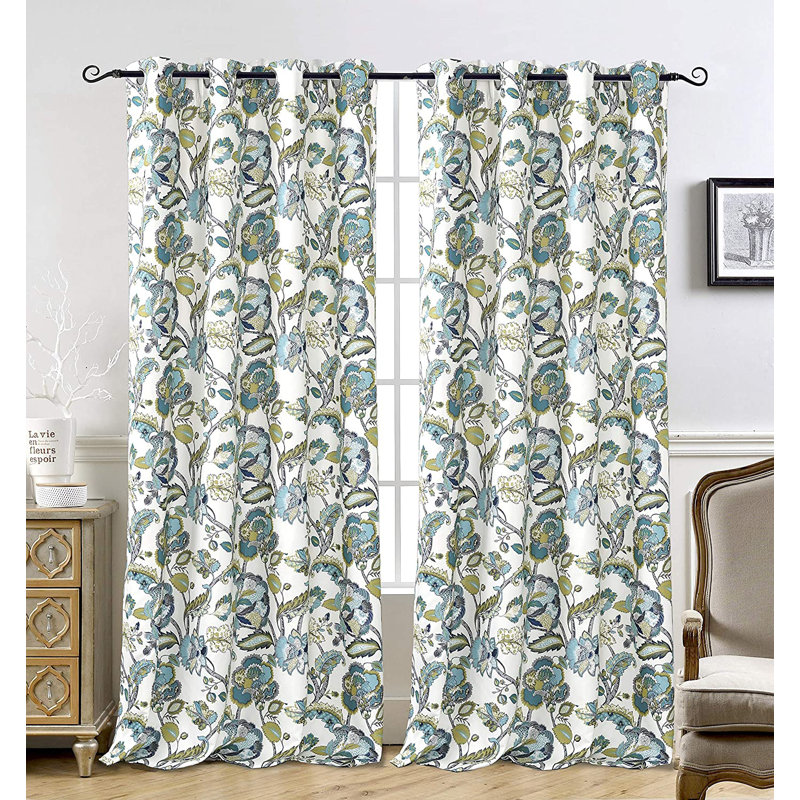 Zayas Room Darkening Curtain Pair, 52" W x 63" L, White Seafoam Gray