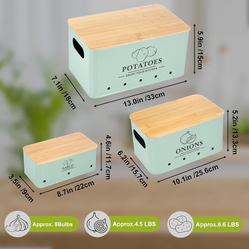 Ensemble de rangement pour légumes Kitchen, 3 pièces, vert sauge, Vert sauge