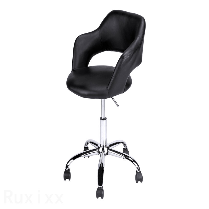 Black Leather Look Chrome Metal Office Chair, Adjustable Height, Swivel, Ergonomic, Armrests, Computer Desk Work, Contemporary Modern