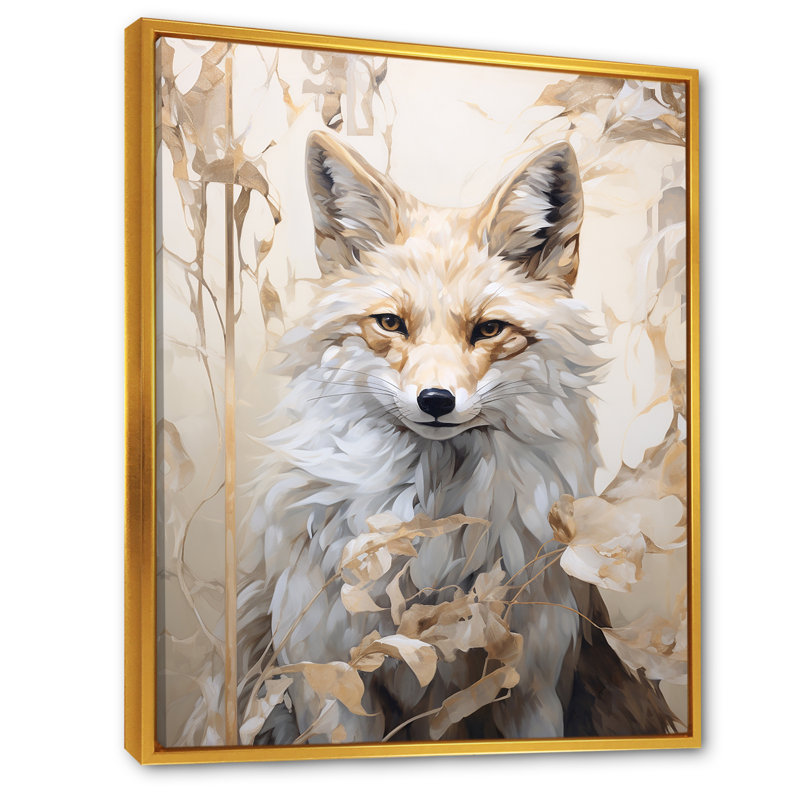 Portrait de renard minimalisme dans la forêt III, Cadre flottant doré, H 44 po x l 34 po x P 1,5 po