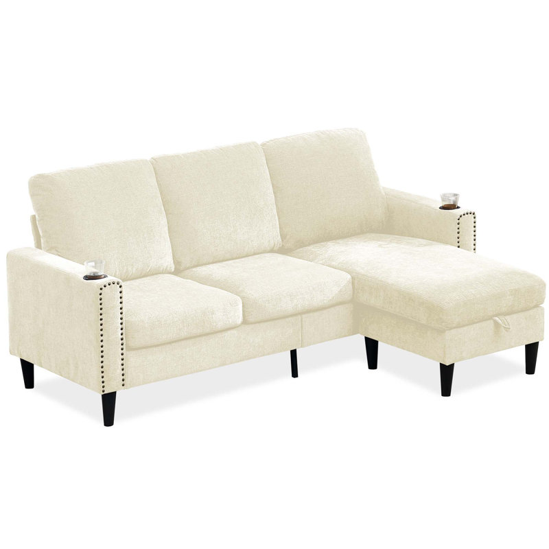 Canapé modulaire en L à 3 places en chenille de conception moderne avec méridienne de rangement pour appartement, studio, bureau, salon, forme de L
