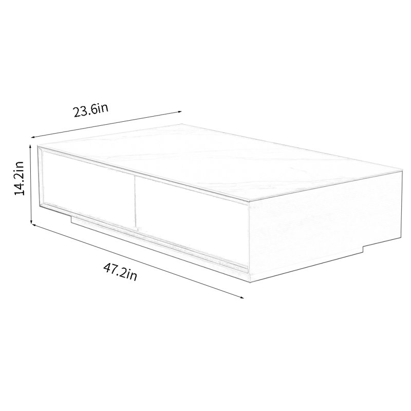 High-end solid wood rock panel coffee table, 14.2" H x 47.2" L x 23.6" W