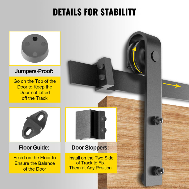 Heavy-Duty Black Steel Sliding Barn Door Hardware Kit