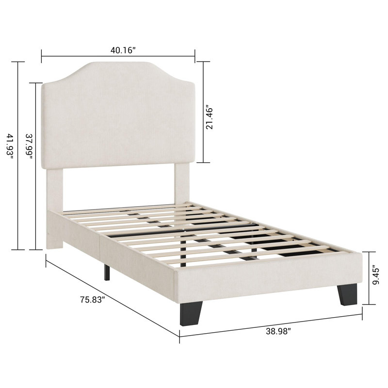 Structure de lit simple pour enfants, revêtement en velours côtelé avec tête de lit réglable, plateforme robuste, sans sommier