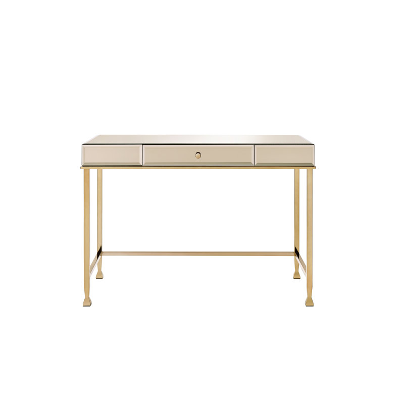 Ruffy Rectangular Writing Desk in Mirrored, Smoky Mirrored/Champagne
