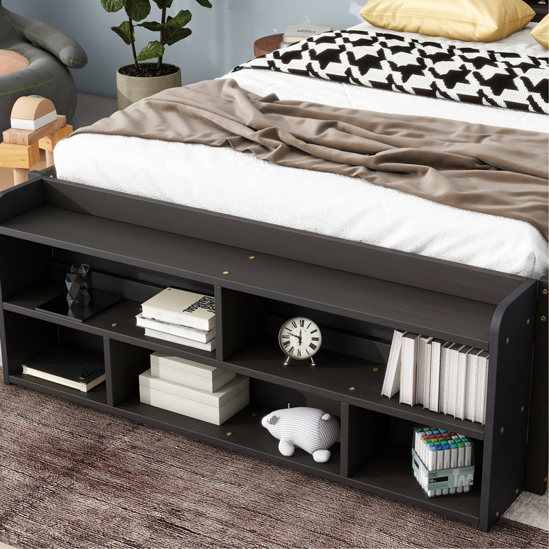 Lit double avec rangement de tiroir et plateforme stable à pleine durabilité, Espresso