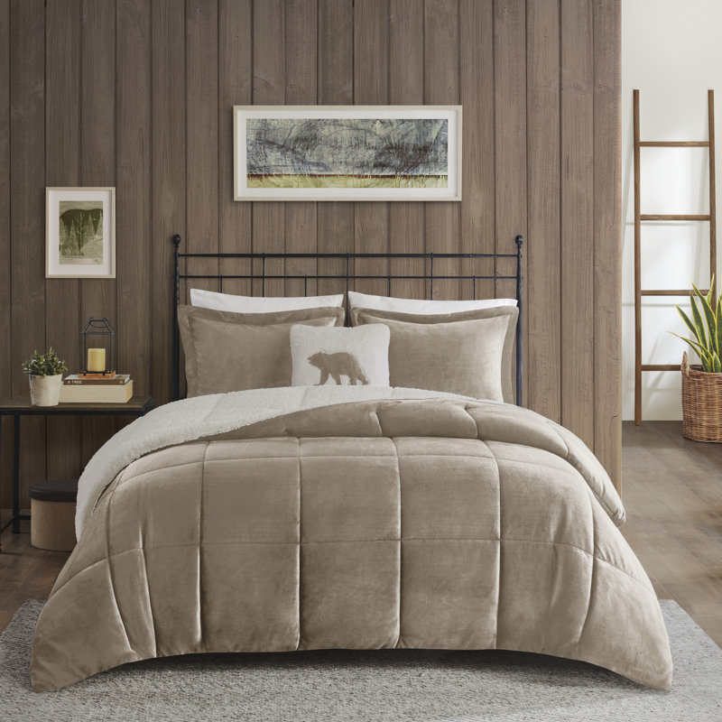 King Taupe/Ivory Reversible Down Alternative Microfiber Comforter Set