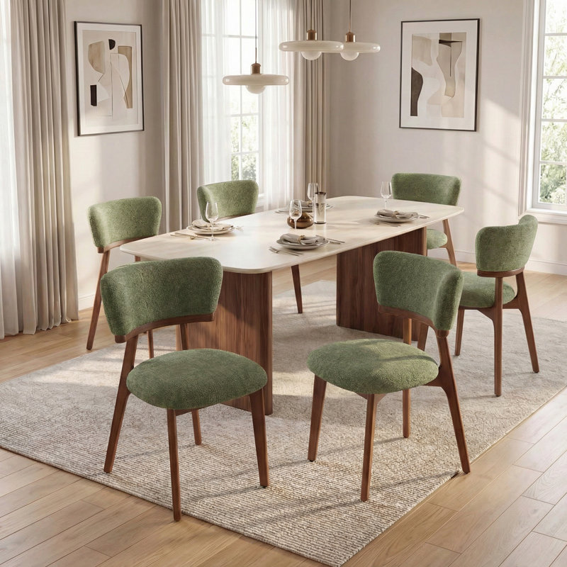Chaise de salle à manger Elmsford 32,1 po H, rembourrée, en bois massif., Vert