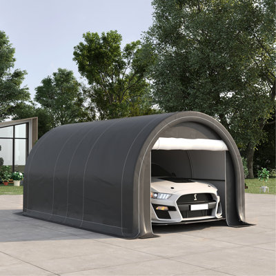 Abri de garage portatif 10 'x 16' - Tente robuste avec auvent en PE, porte à fermeture à glissière pour voiture, camion, bateau, moto, vélo, outils de jardin, travaux extérieurs, couverture grise, projets de porte,