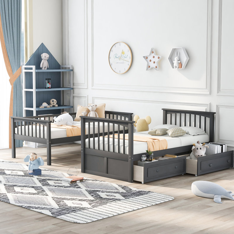 Twin Over Bunk Bed With Drawers - Gray Sleeping Solution Drawers, Solid Construction, Versatile Use