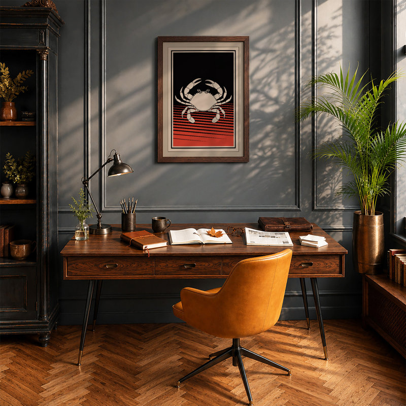 Crab Geometric - Framed Print, Walnut, A3 - 42.0 x 29.7 cm