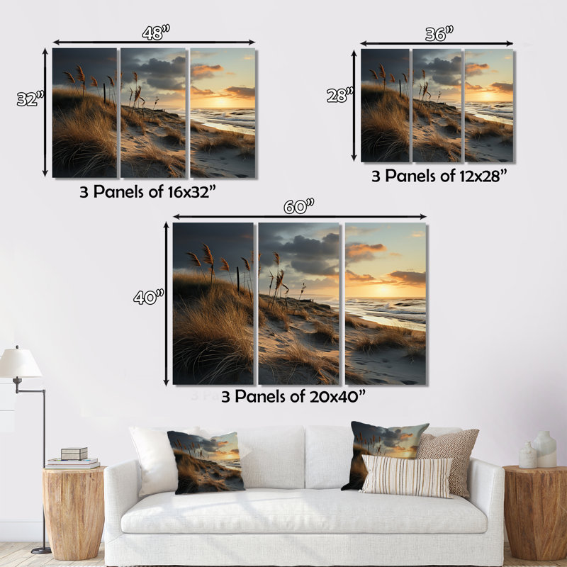 «Beach Photo Grass» sur toile, reproduction de 3 pièces, H 40 po x l 60 po x P 1 po