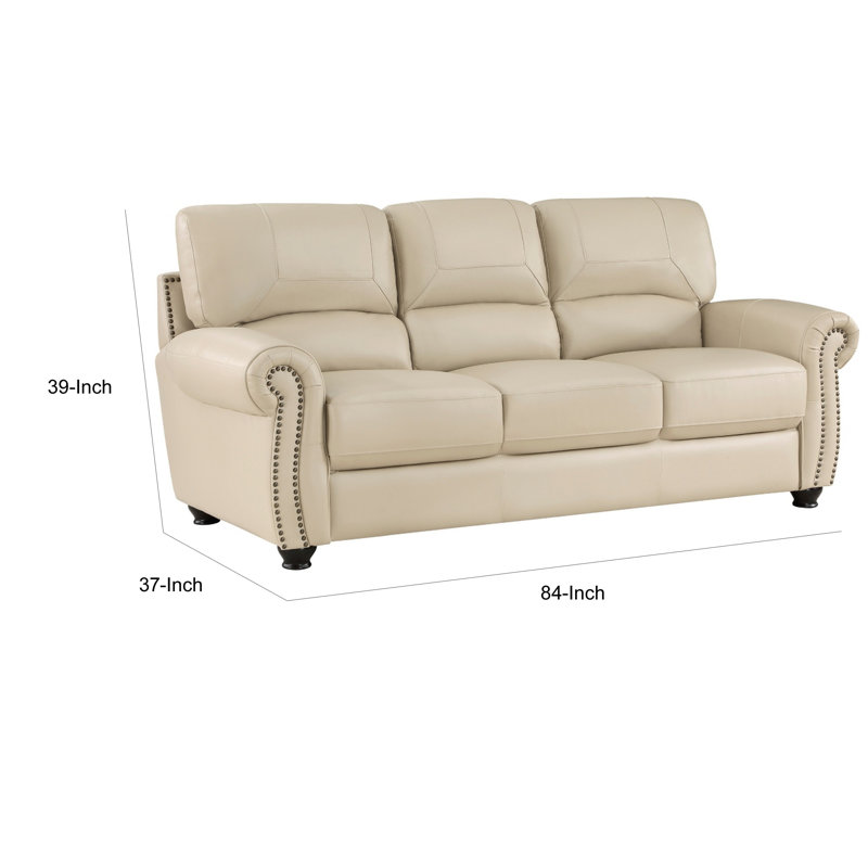 Adenn 84 " Faux Leather Sofa, Cream Faux Leather