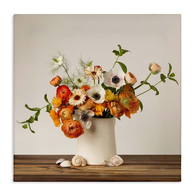 Art mural orange et blanc sur toile par Leah McLean, H 17 po x l 17 po