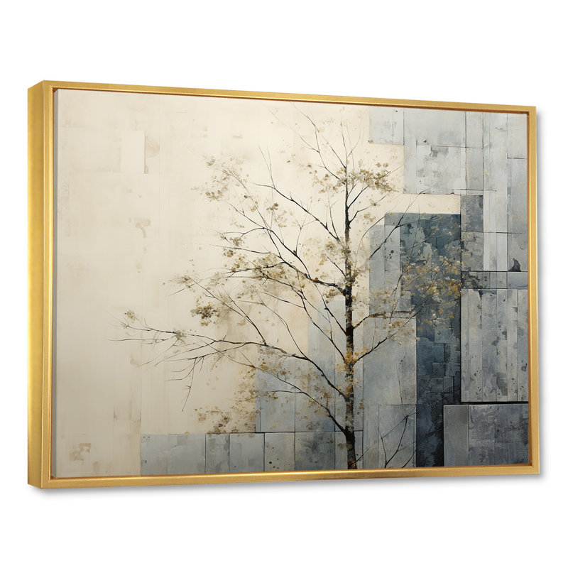 «Grey and White Nature Split I», reproduction sur toile, Cadre flottant doré, H 16 po x l 32 po x P 1 po