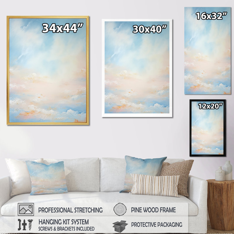 «Blue Clouds Scenery Minimalisme», reproduction sur toile, Cadre simple noir, H 44 po x l 34 po x P 1,5 po