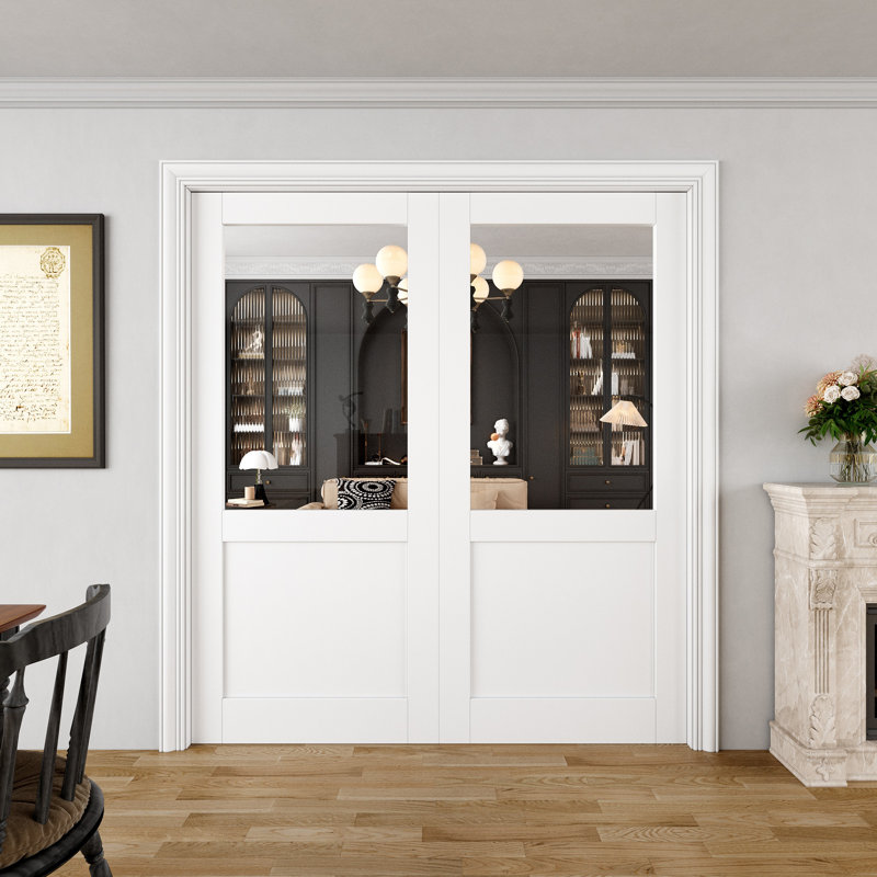 Portes intérieures à portes en verre semi-transparentes avec portes coulissantes intérieures 1-Lite, 72 po x 80 po