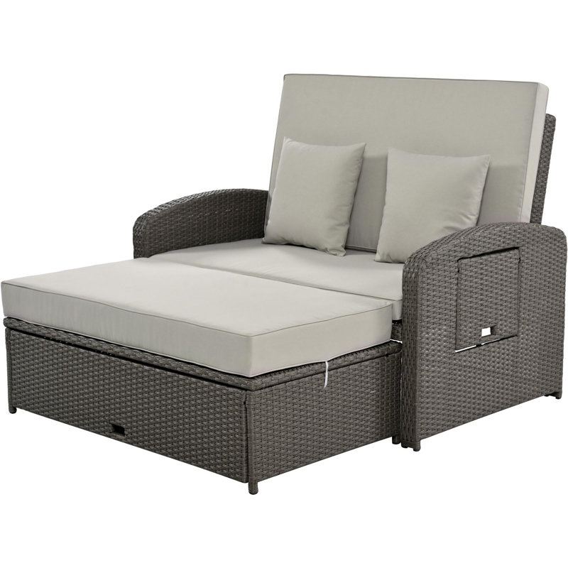 Outdoor metal frame rattan weave daybed, Gray Cushion/Gray Frame