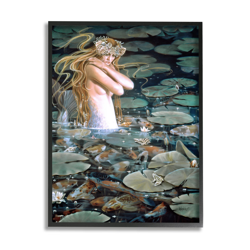 Sirène nageant dans l'eau, Giclée encadrée noir minuit, H 14 po x l 11 po x P 1,5 po