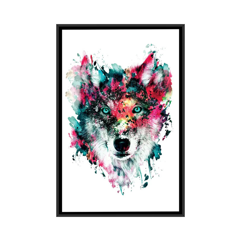 « loup ii », impression sur toile, H 26 po x l 18 po x P 1,5 po, Toile avec cadre flottant noir, Pas de tapis