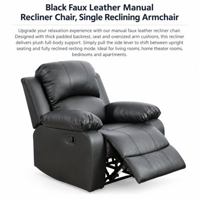 Fauteuil inclinable manuel en similicuir brun foncé, fauteuil rembourré avec dossier et repose-pieds réglables, idéal pour le salon ou le home cinéma.