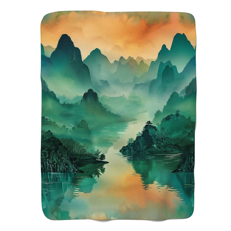 Chinese Scenic Art - Couverture sherpa de qualité supérieure 1 pièce, Grand lit
