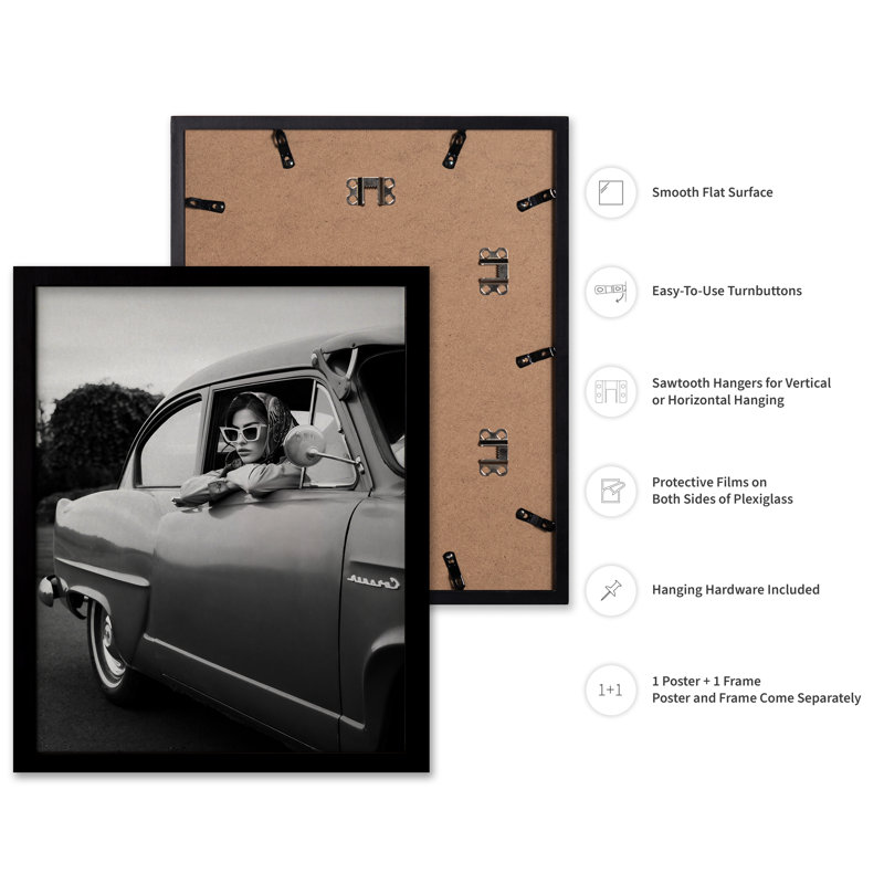 Femme dans une voiture classique, Black Framed, Poster, 16"H x 20"W