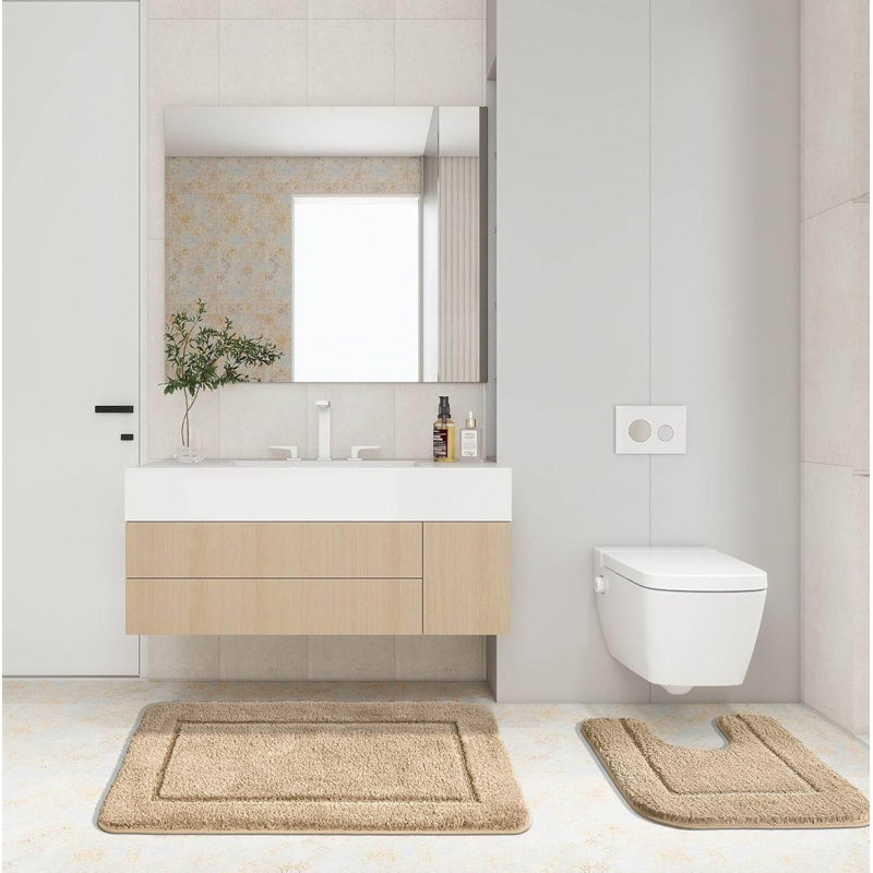 2 Piece set Rectangle Bath Mat, Camel