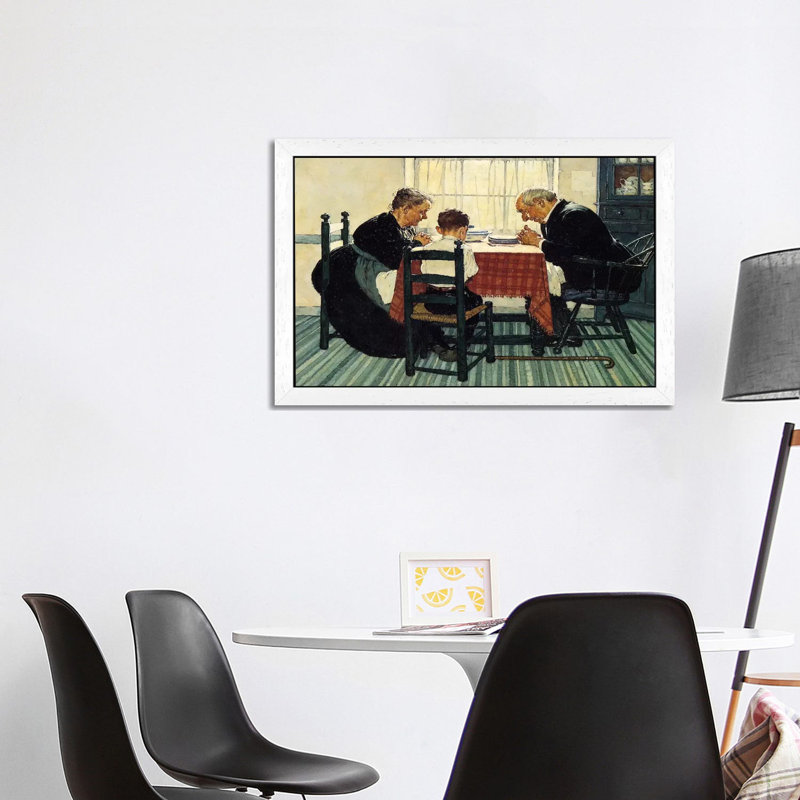 Family Grace (Pray) by Norman Rockwell - 1 Piece Painting on Canvas, 101.6 cm H x 66.04 cm W, White Framed