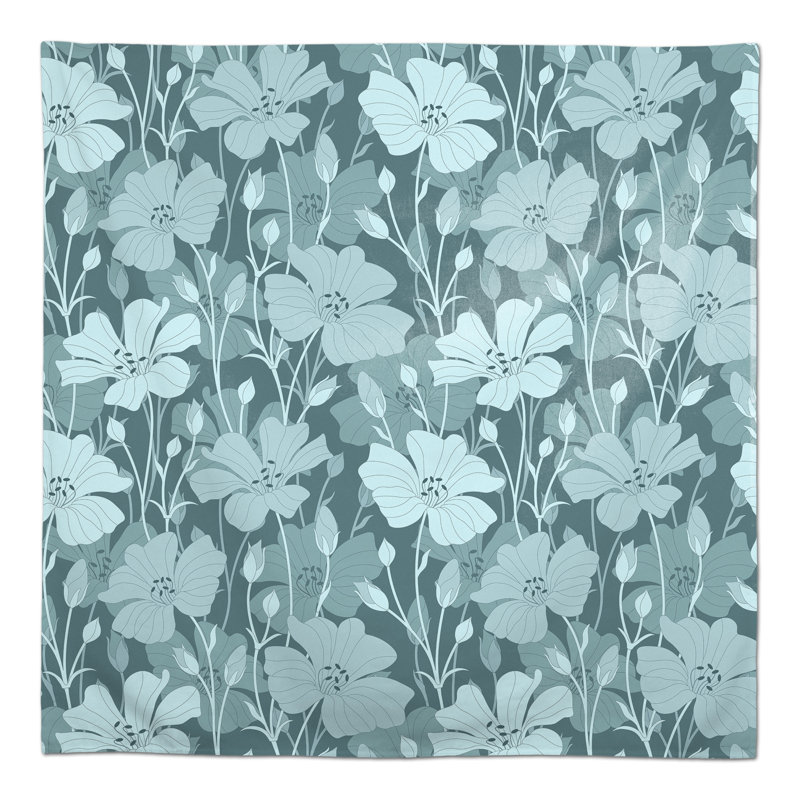 Floral Blooms Green 2 Tablecloth, Teal