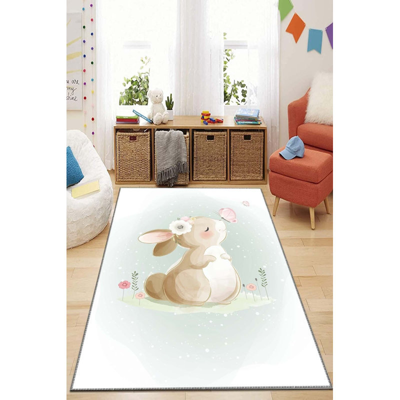 Tapis rectangulaire en polyester tissé à la machine 3 pi 11 po x 5 pi 7 po Hasmita