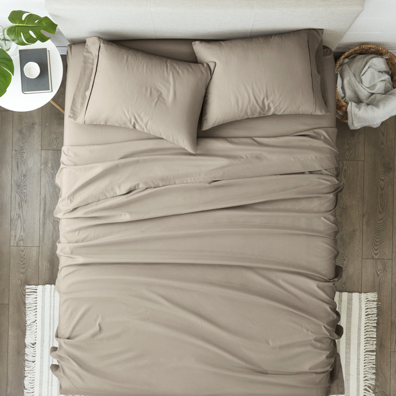 Sateen Double Brushed Microfiber Sheet Set, Sandalwood, Queen Sheet Set + Fitted Sheet + 2 Pillowcases