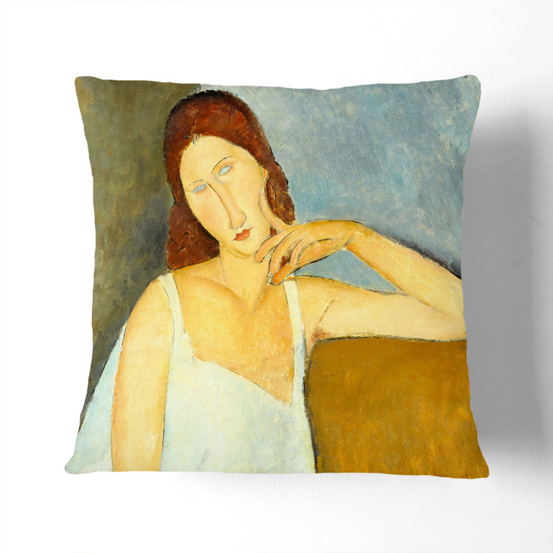 Jeanne Hebuterne Vol.1 Square Throw Cushion, 55cm H x 55cm W x 20cm D, Cream, Gold, Cream