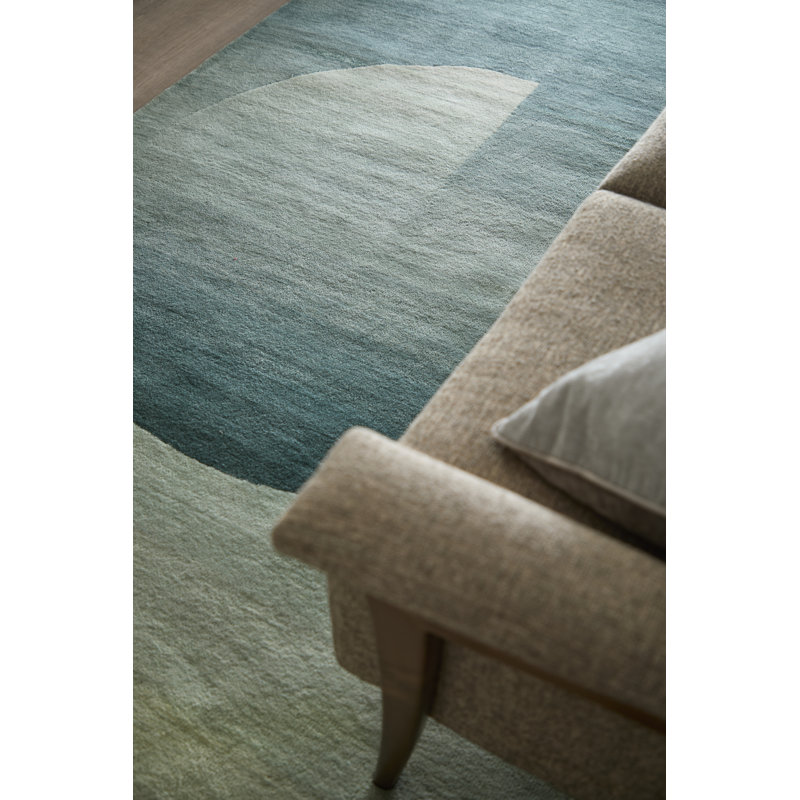 Katya Hand Knotted Wool Geometric Area Rug in Green/Beige, Rectangle 8' x 10'