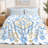 Premium Flannel Lightweight Blanket & 2 Pillow Shams Set with Blue & Gold Baroque Floral Ornament, Ultra-Soft & Warm Cozy Bedding Set for All-Season, 60" x 80" Blanket + 2 Pillowcases Anti-Pilling & Machine Washable(Set of 3)