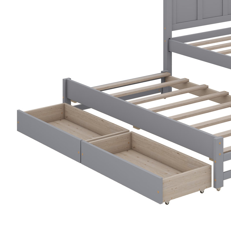 Herline Twin Size Platform Bed with Trundle and Drawers, Gray