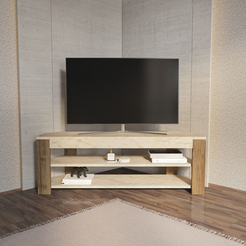 Meuble télé moderne avec rangement, finition chêne blanc et blanc, 47,2 po x 16,5 po x 16,5 po | 100% panneau de particules enduit de mélamine, épaisseur: 0,7 pouce | Design scandinave élégant, parfait pour le salon et les espaces de divertissement