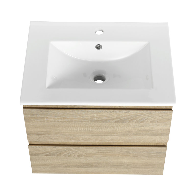 "Meuble-lavabo mural avec lavabo en céramique, 2 tiroirs à fermeture en douceur, ensemble Kd, solution de rangement de salle de bain moderne